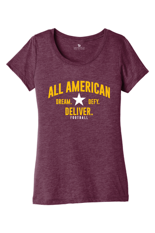 ALL AMERICAN Women’s Triblend Short Sleeve Tee - DREAM DEFY DELIVER EDITION